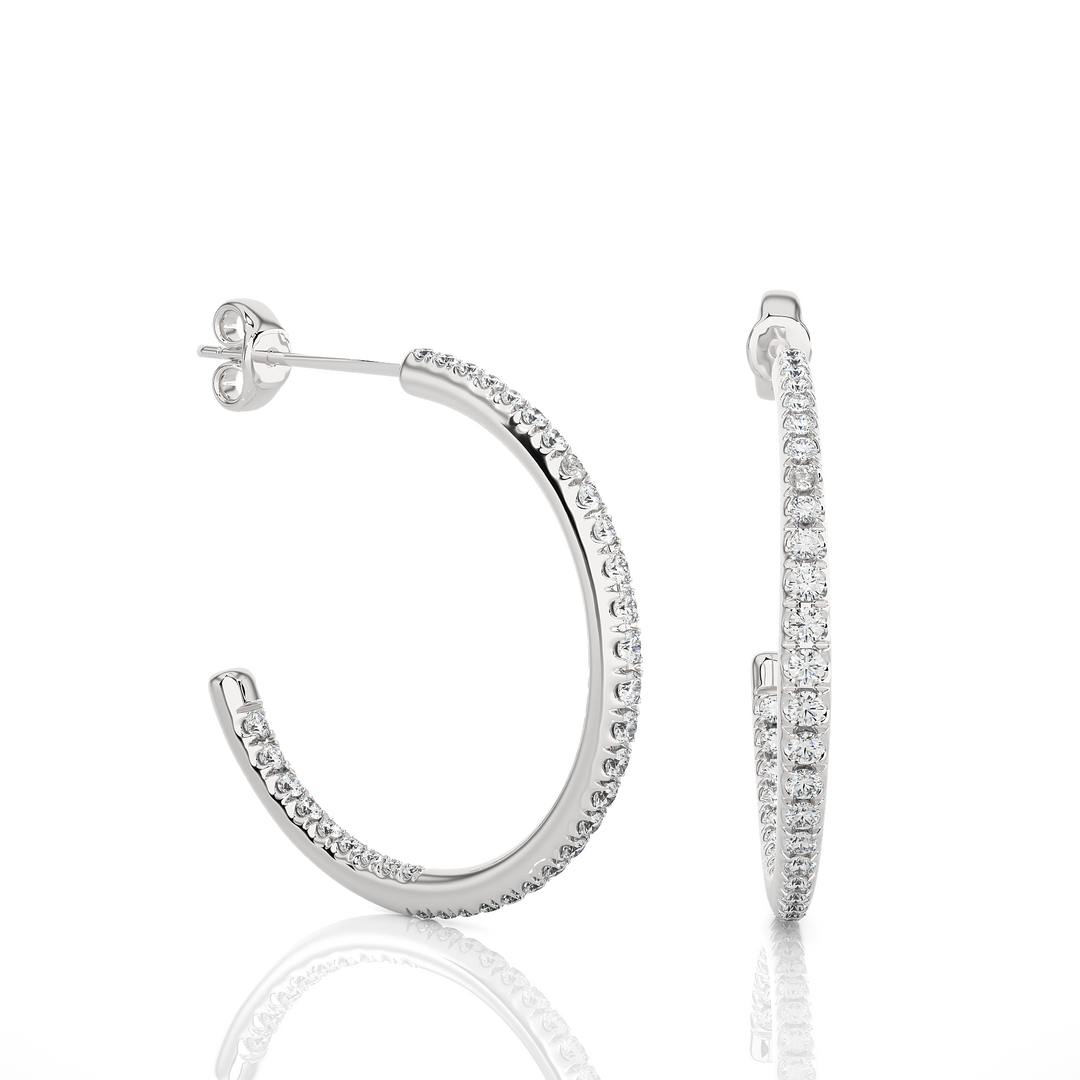 Thin Round Lab Grown Diamond Half-Hoop Earrings 0.38 CTW – 70 Stones, 10K 14K 18K White Yellow Rose Gold, IGI Certified