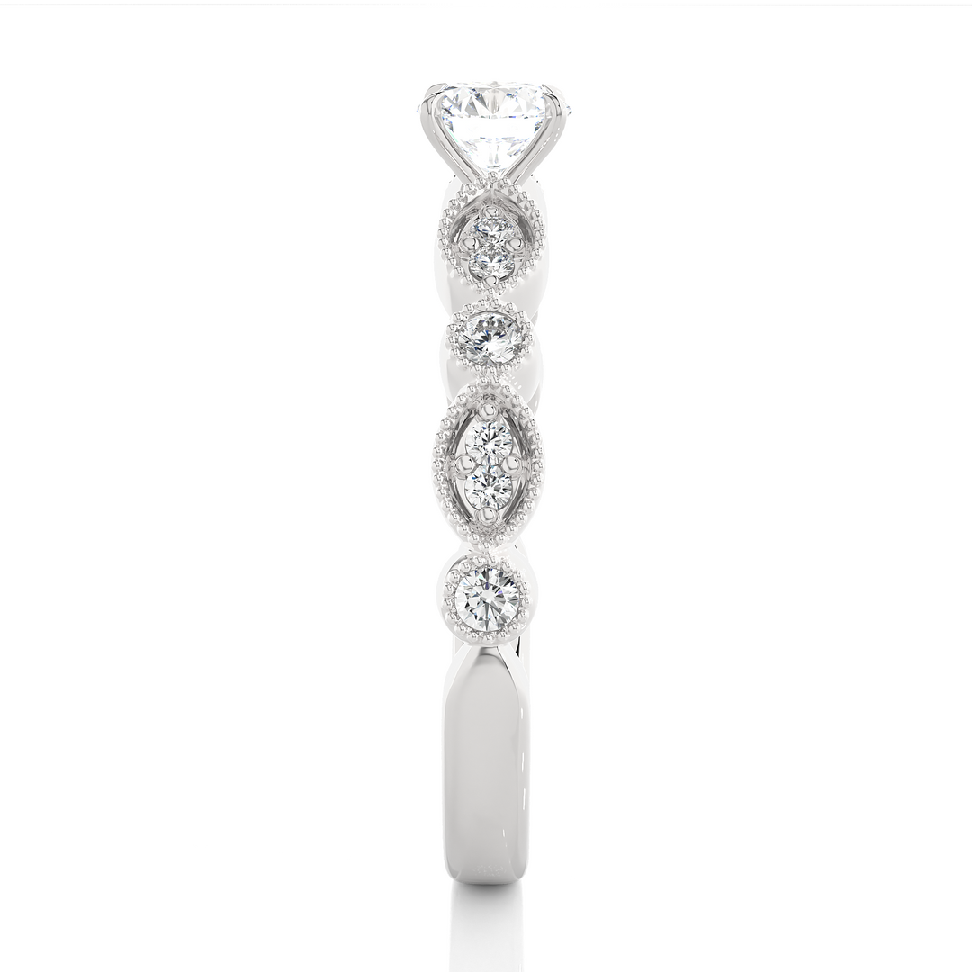 0.67 CT Round Lab Grown Diamond Vintage Milgrain Ring | 13 Stone Gold Band