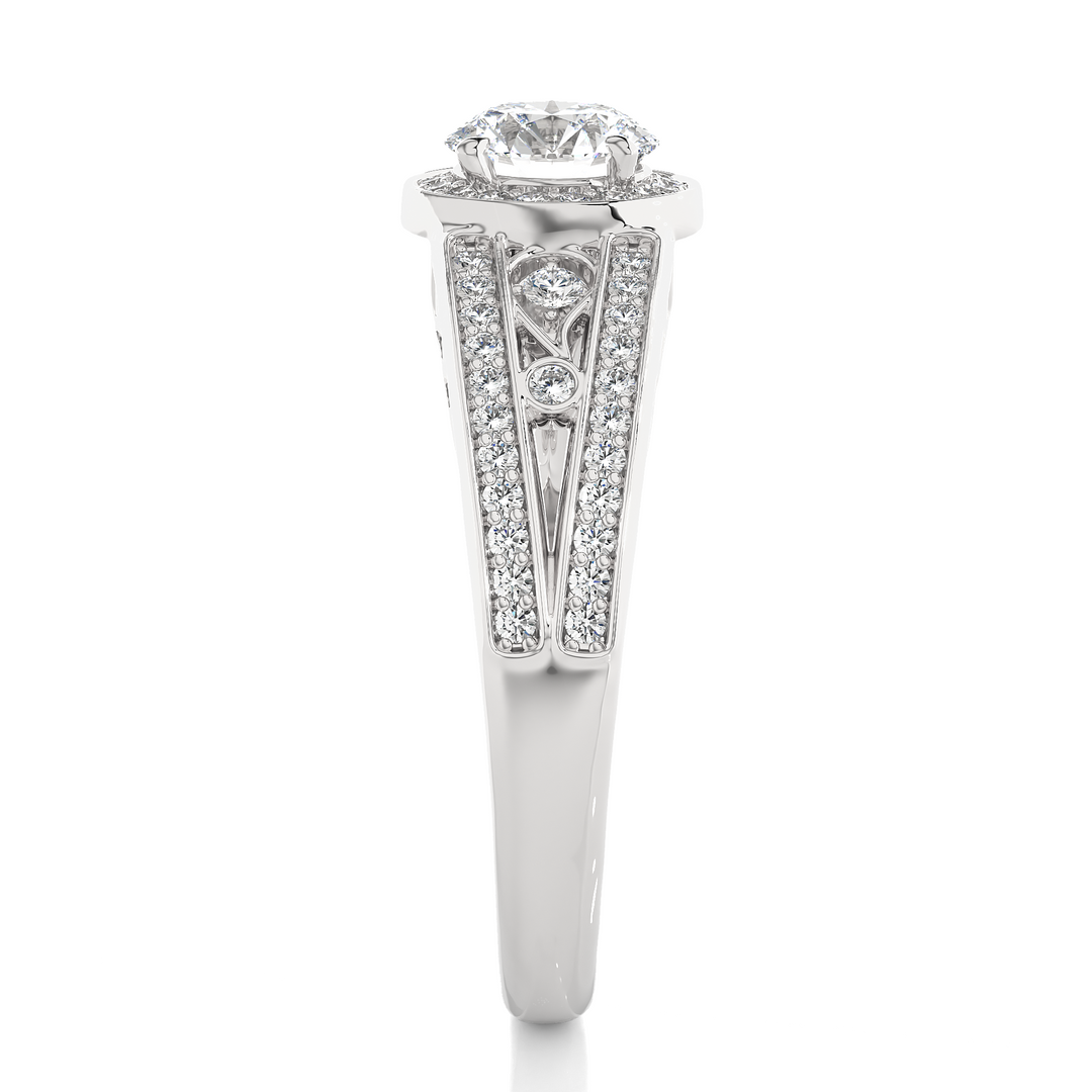 0.95 Carat Vintage Halo Lab-Grown Round Diamond Ring | Timeless Elegance