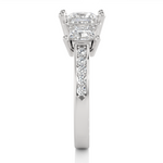 Load image into Gallery viewer, 2.19 CT Princess Cut Three Stone Lab Grown Diamond Ring with Round Side Stones | 13 Stone Gold Band
