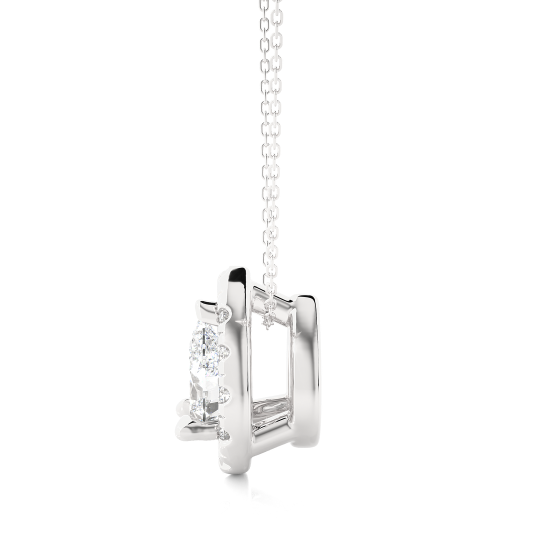 0.80 CT Lab-Grown Diamond Halo Pendant Necklace | Pear & Round Diamonds | Solid Gold