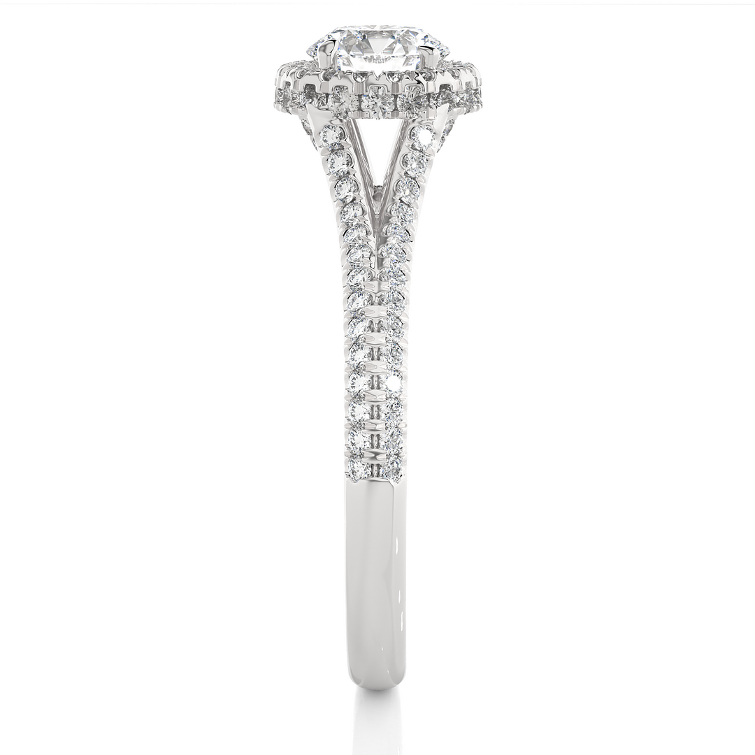 1.07 CT Split Shank Halo Lab Grown Round Diamond Ring with 115 Stones