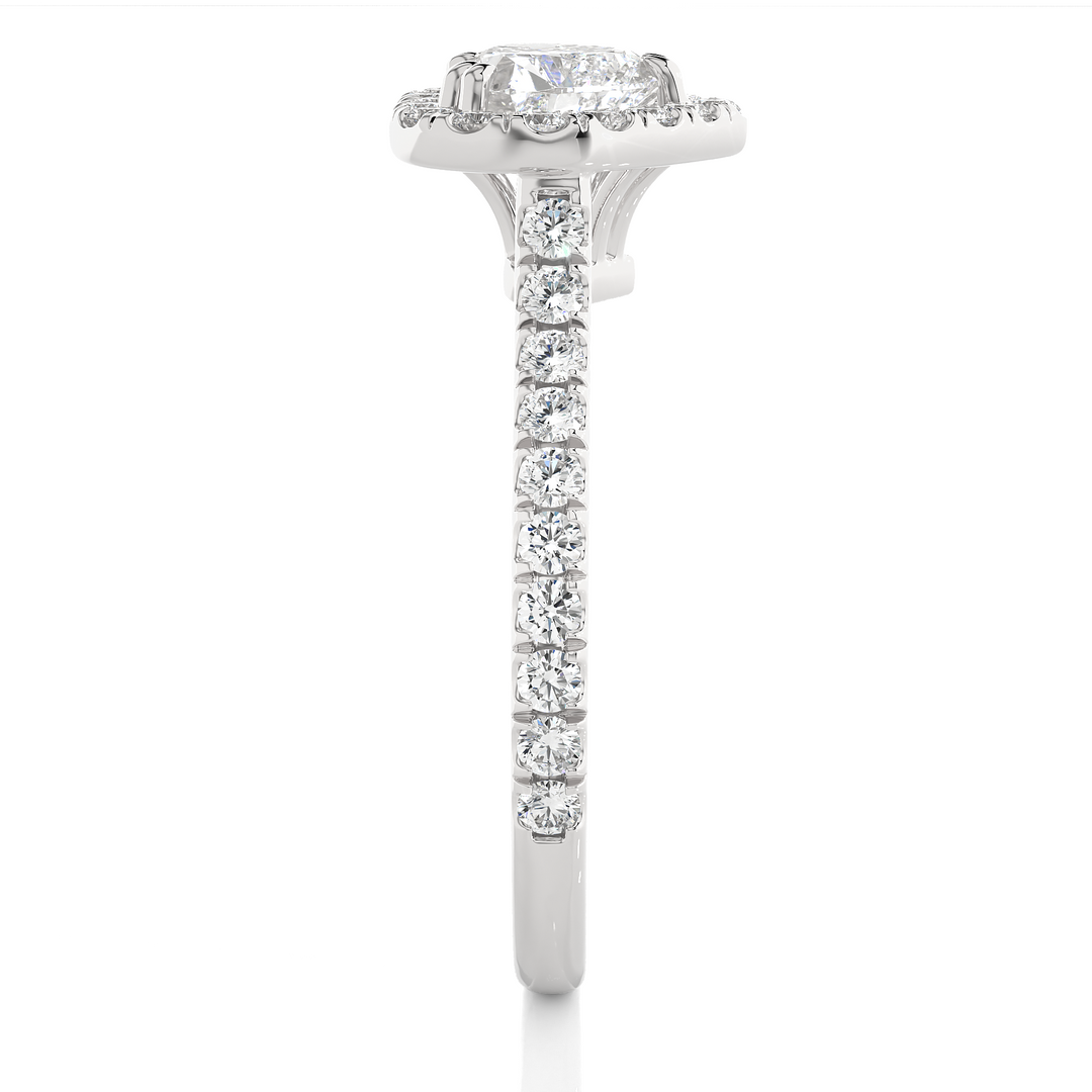 1.33 CT Heart Halo Lab Grown Diamond Ring with Round Side Stones