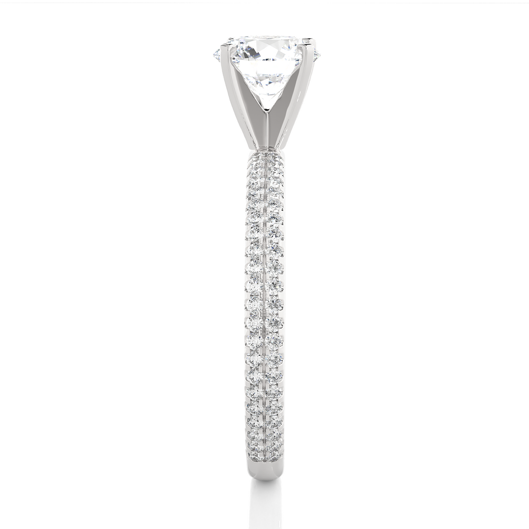 1.14 CTW Round Lab-Grown Diamond Engagement Ring with Two-Row Micropave Set E-F / VVS-VS