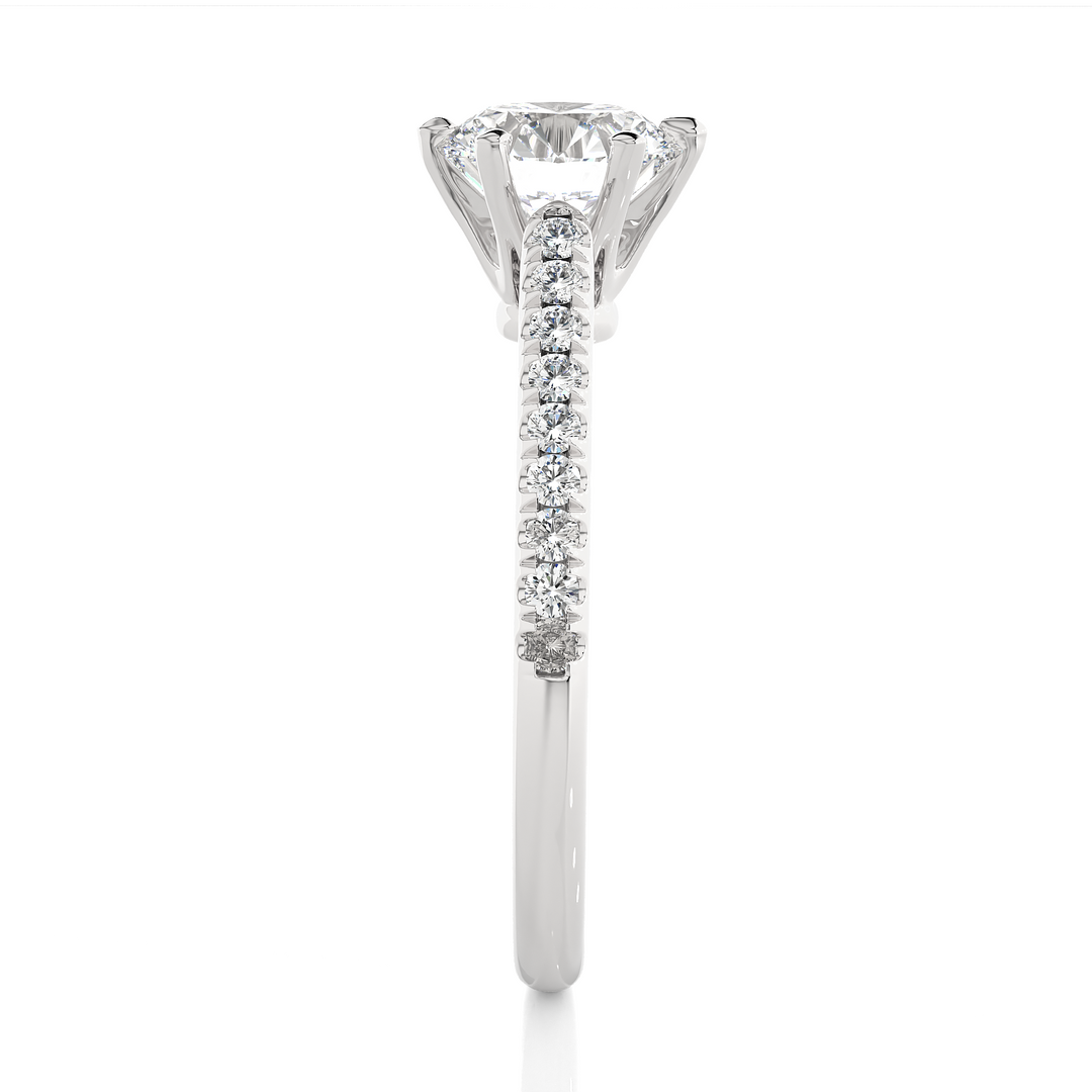 1.47 CTW Round Lab-Grown Diamond Engagement Ring with Six-Prong Center & Micropave Sides E-F / VVS-VS