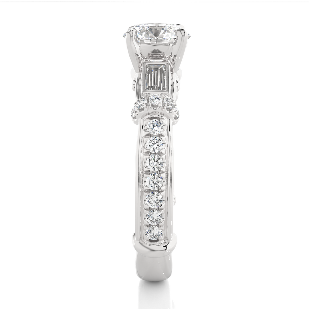 1.50 Carat Three Stone Lab-Grown Diamond Ring | Round & Baguette Unique Design