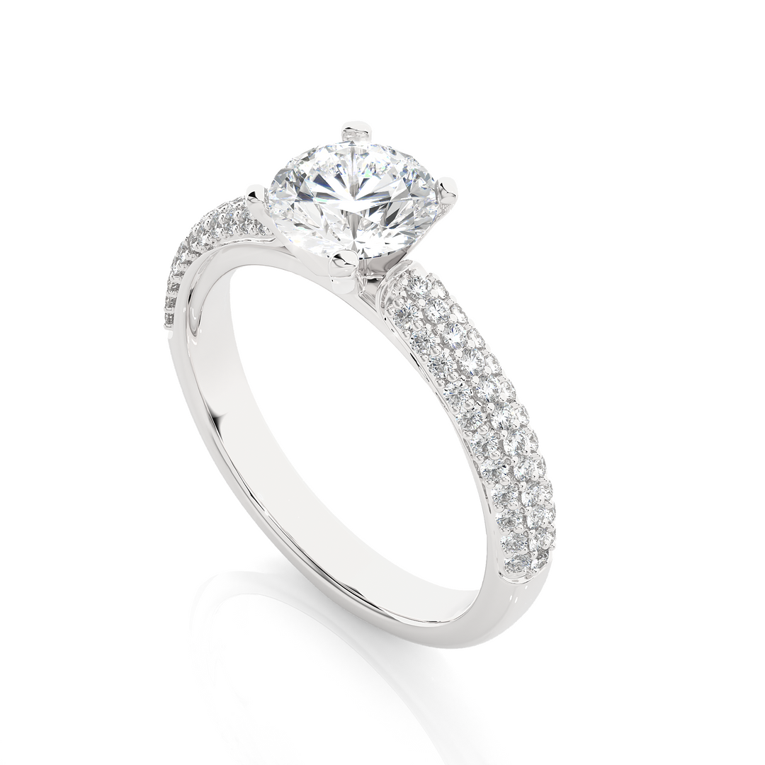 1.53 CTW Round Lab-Grown Diamond Engagement Ring with Three-Row Micropave Set E-F / VVS-VS