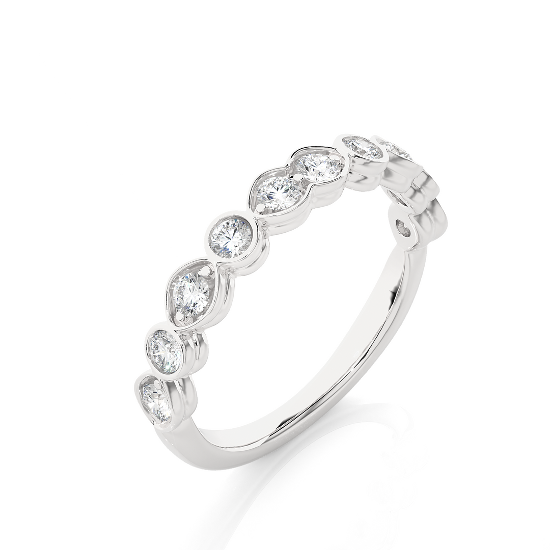 0.69 CT Round Cut Lab Grown Diamond Bezel & Prong Set Band  10 Stone IGI Certified