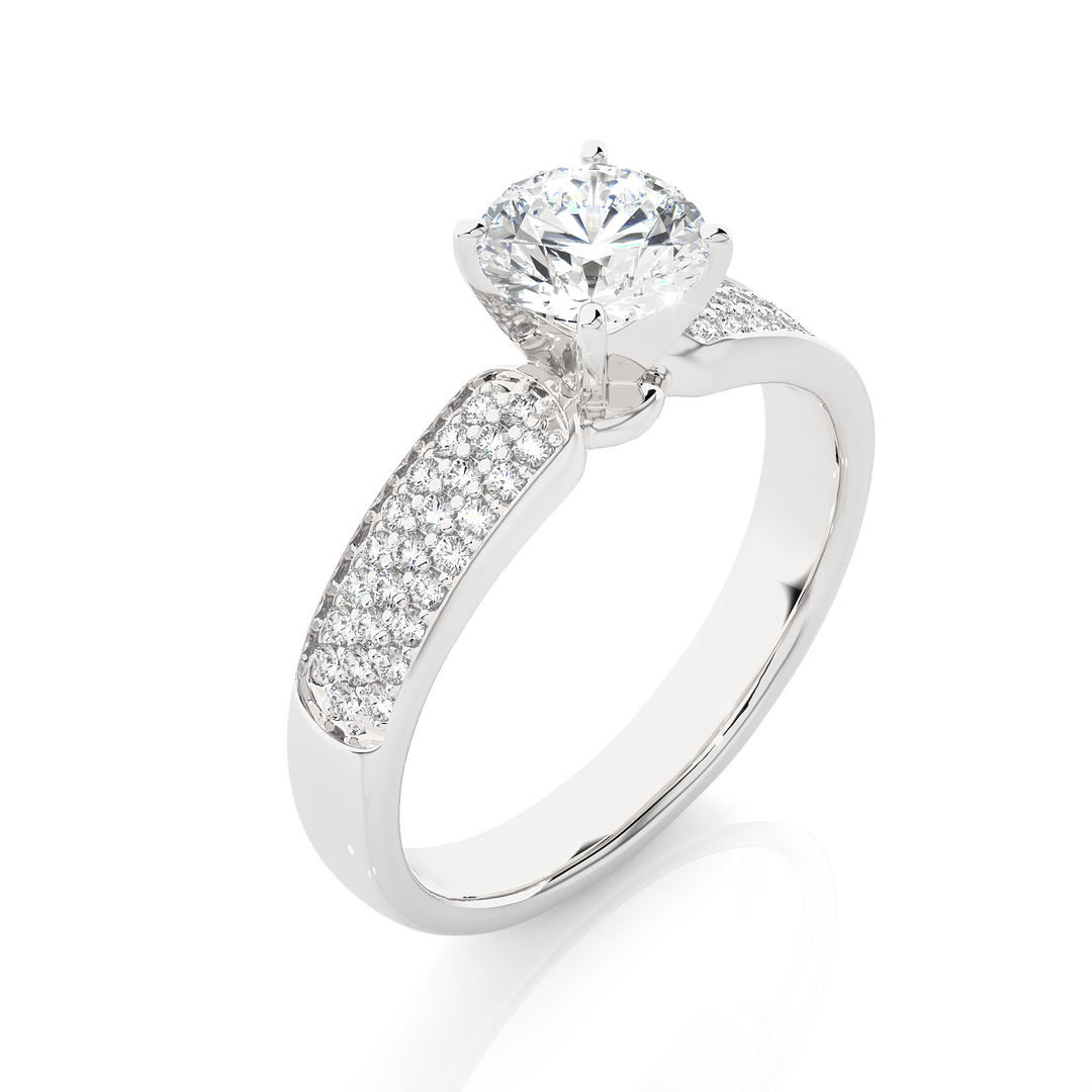 1.02 CTW Round Lab-Grown Diamond Engagement Ring with Pave Set E-F / VVS-VS