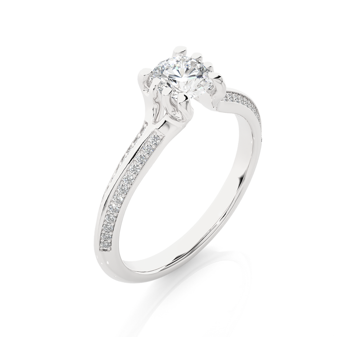 0.73 CTW Lab-Grown Diamond Pavé Engagement Ring – Round Cut