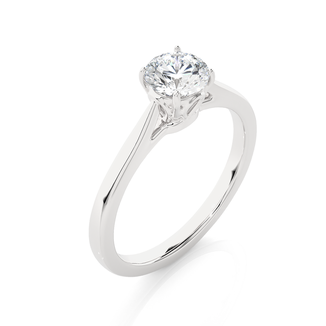 0.73 CT Round Lab Grown Diamond Solitaire Engagement Ring | Four Prong Gold Band