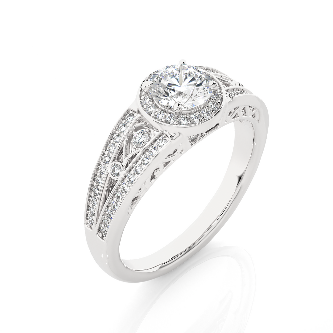 0.95 Carat Vintage Halo Lab-Grown Round Diamond Ring | Timeless Elegance