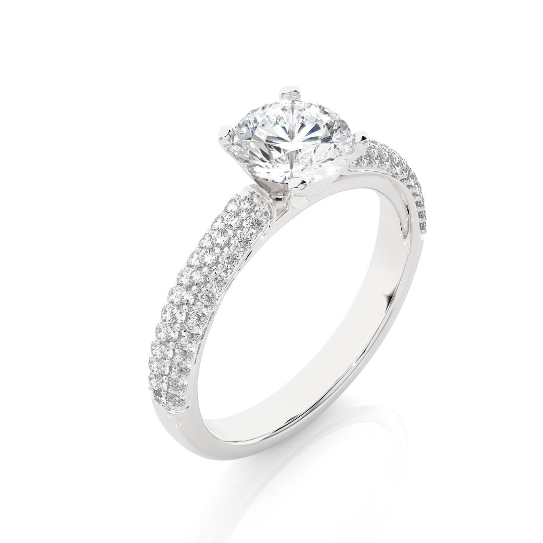 1.53 CTW Round Lab-Grown Diamond Engagement Ring with Three-Row Micropave Set E-F / VVS-VS