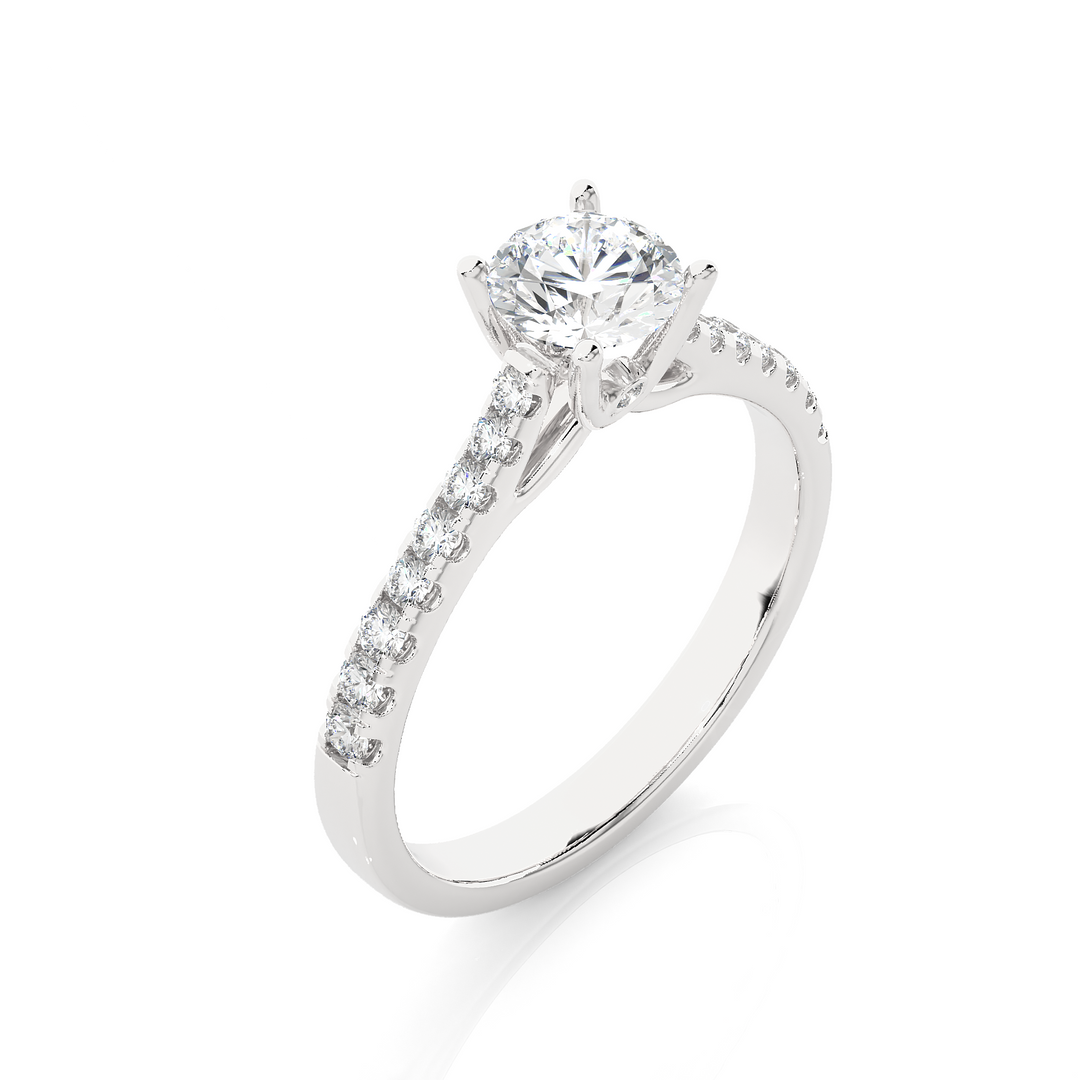 0.85 CTW Round Lab-Grown Diamond Engagement Ring with Claw, Bezel & Micropave Set E-F / VVS-VS