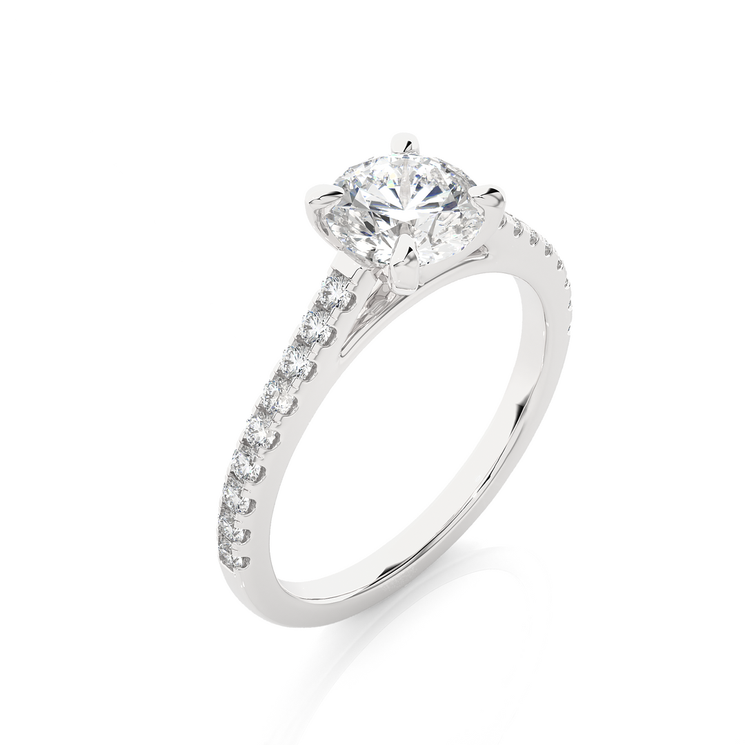 1.36 CTW Round Lab-Grown Diamond Engagement Ring with Claw & Micropave Set E-F / VVS-VS