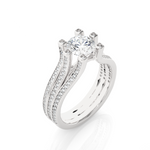 Load image into Gallery viewer, 1.48 CTW Round Lab-Grown Diamond Engagement Ring with Three-Row Pave Set E-F / VVS-VS
