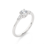 Load image into Gallery viewer, 0.93 CT Round Center with Tapered Baguette Side Lab Grown Diamond Three Stone Ring | 3 Stone Gold Band
