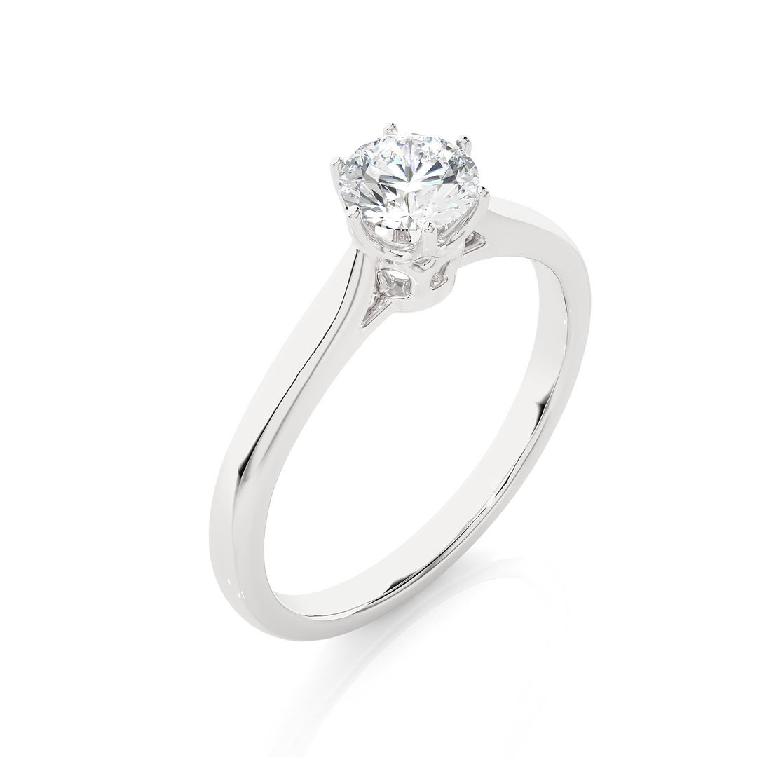 0.53 CT Round Lab Grown Diamond Solitaire Engagement Ring | Six Prong Gold Band