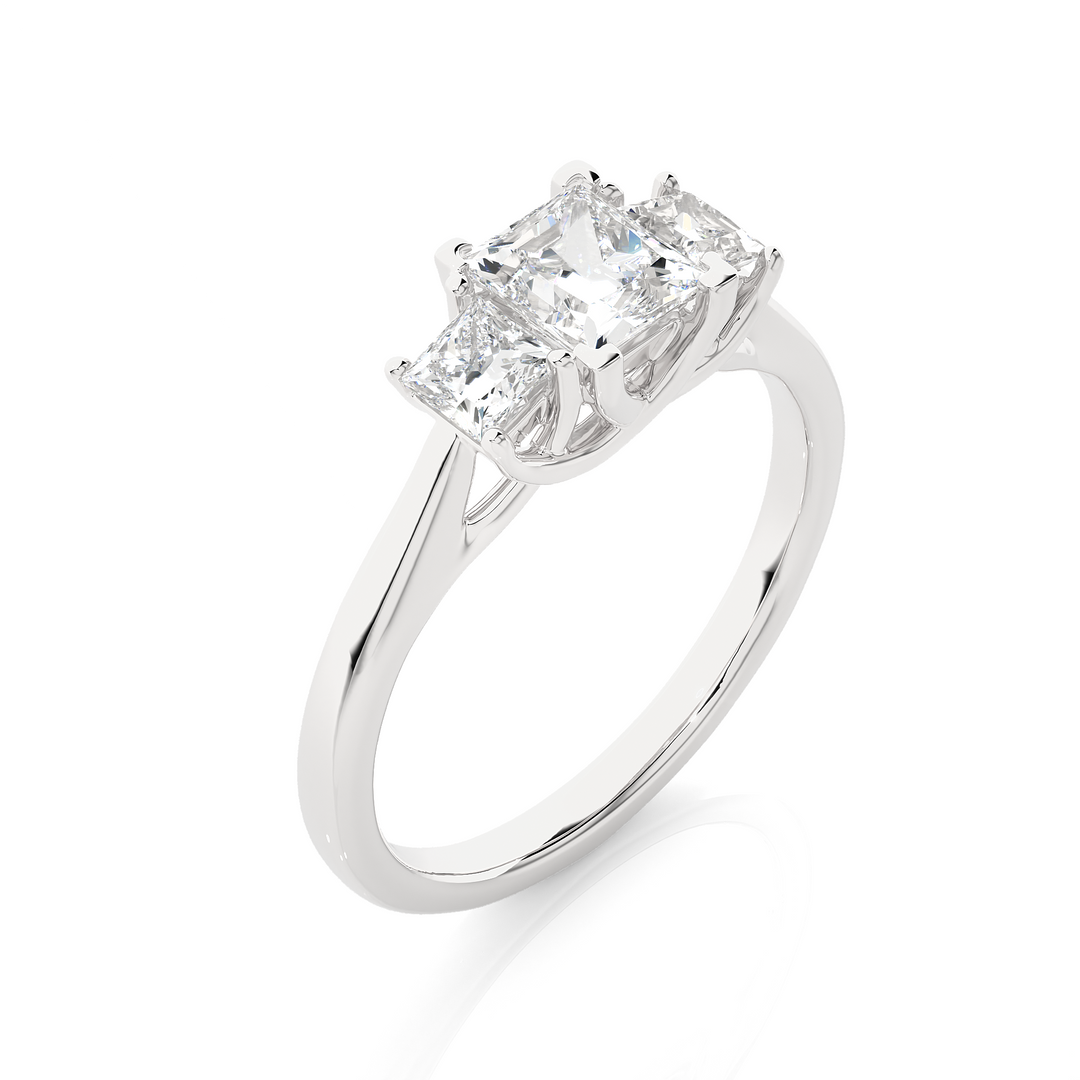 0.96 CT Princess Cut Three Stone Lab Grown Diamond Ring | 3 Stone Gold Band