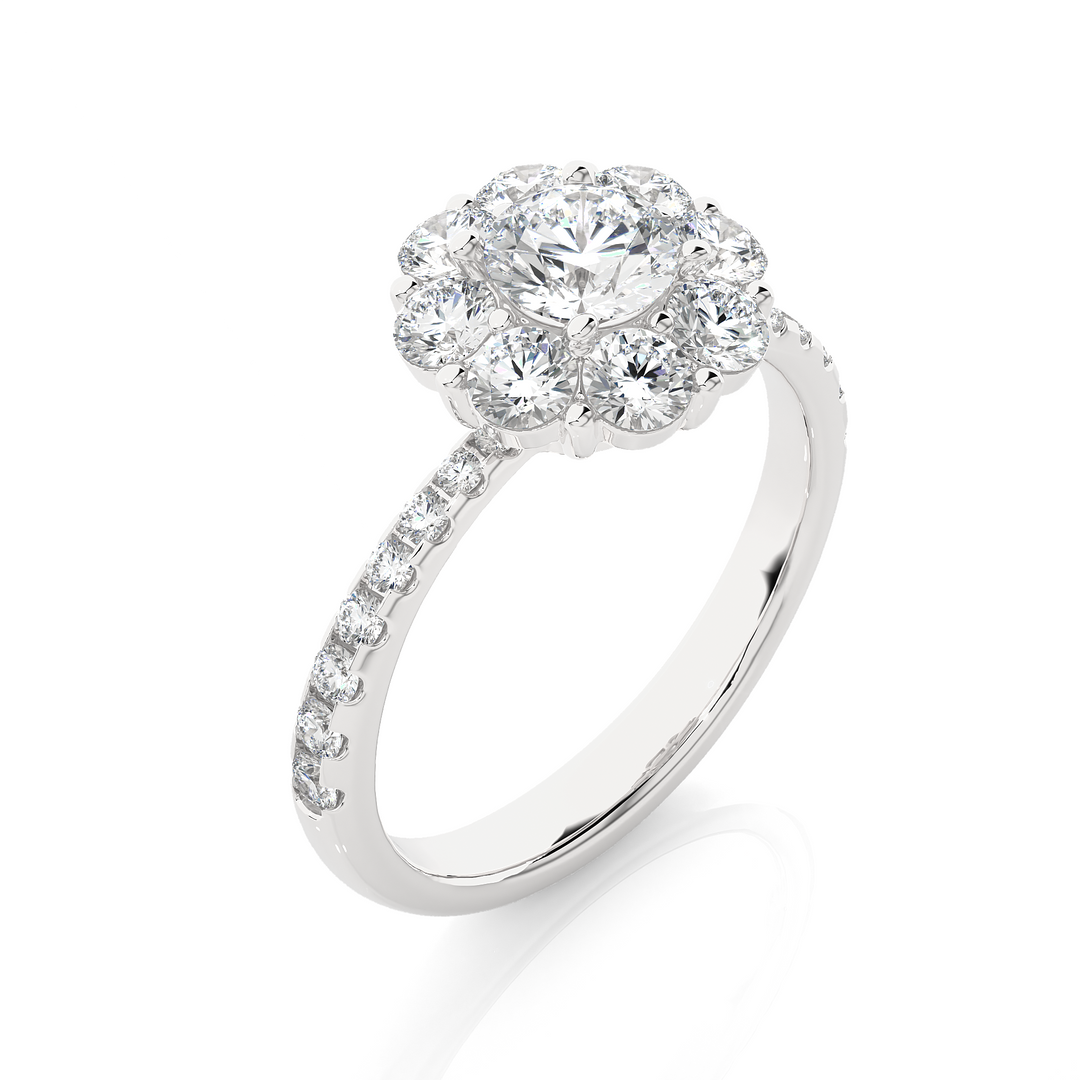 1.64 CT Round Diamond Halo Lab Grown Ring with 25 Stones