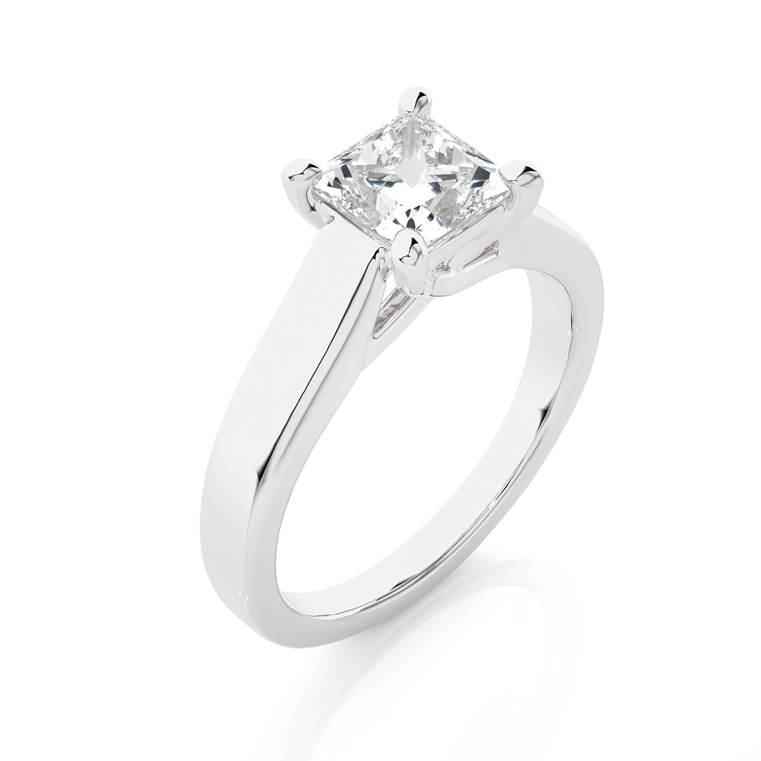 1.35 CT Princess Cut Lab Grown Diamond Engagement Ring | Bold 4 Stone Gold Band