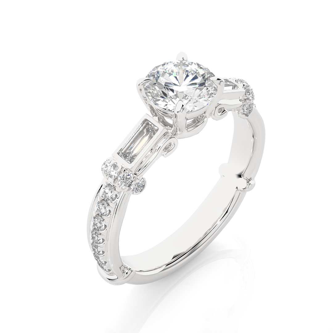 1.50 Carat Three Stone Lab-Grown Diamond Ring | Round & Baguette Unique Design