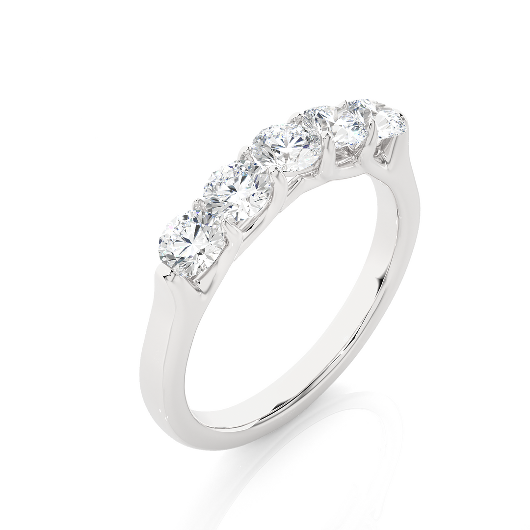 1.03 CT Round Cut Lab Grown Diamond Prong Set Band  5 Stone IGI Certified