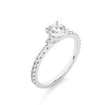 Load image into Gallery viewer, 0.97 CT Round Center with Baguette &amp; Round Side Lab Grown Diamond Three Stone Ring | 21 Stone Gold Band
