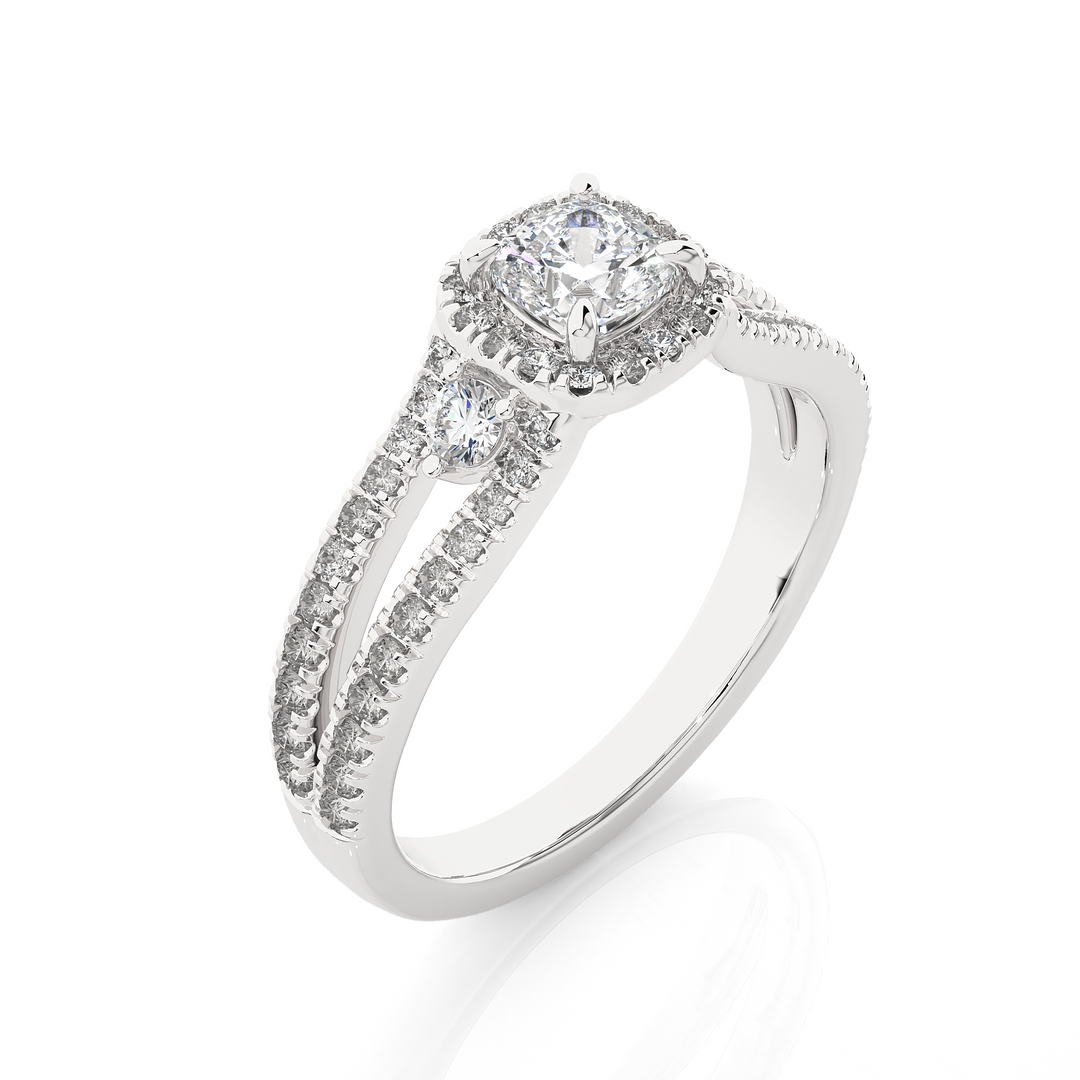 0.96 Carat Three Stone Cushion & Round Lab-Grown Diamond Ring | Micro Pavé Band