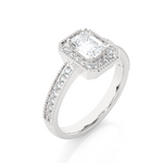 Load image into Gallery viewer, 1.07 CT Emerald Halo Lab Grown Diamond Ring with Milgrain &amp; Side Stones
