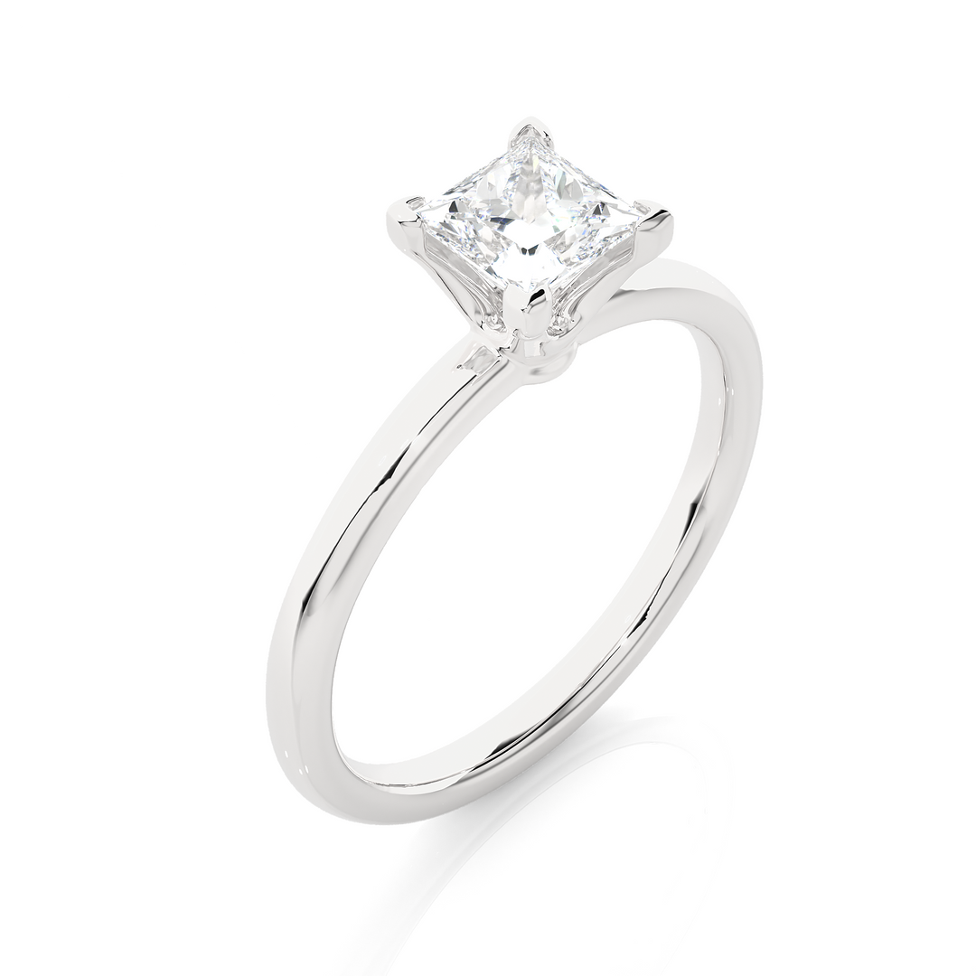 0.78 CT Princess Cut Lab Grown Diamond Solitaire Engagement Ring | Four Prong Gold Band