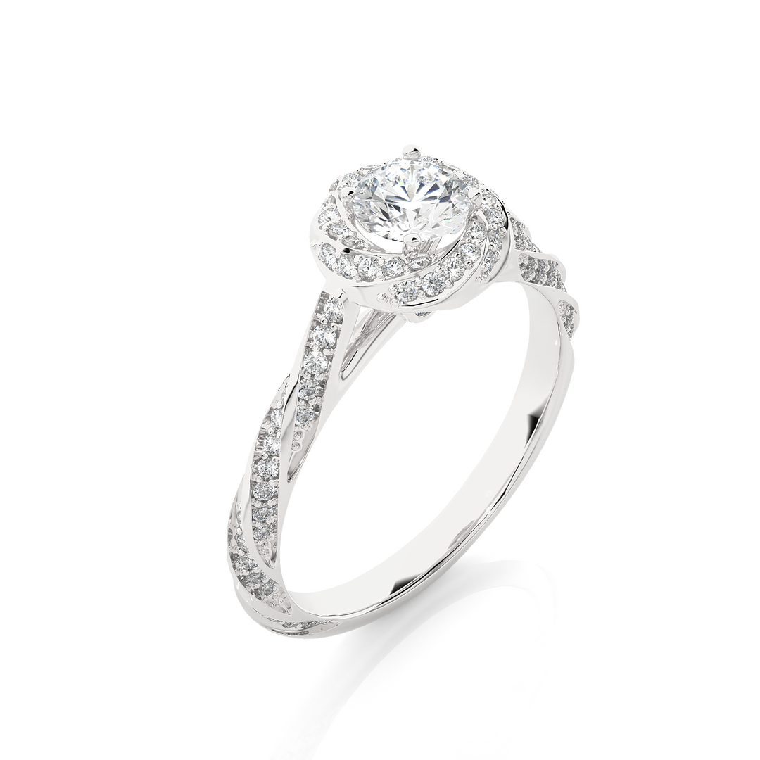 0.95 Carat Vintage Lab-Grown Round Diamond Ring | 100 Stone Classic Design