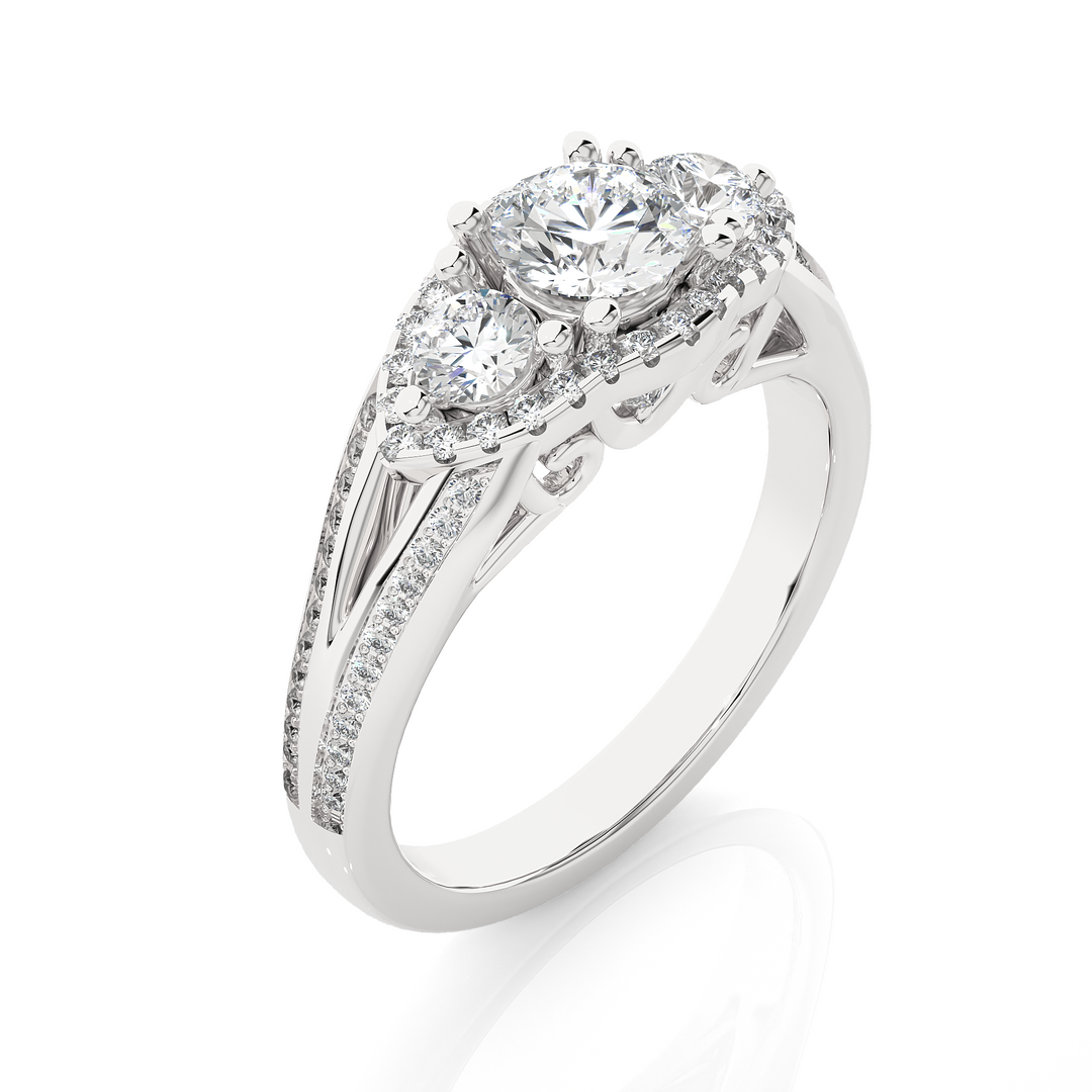 1.14 Carat Lab-Grown Diamond Engagement Ring | Three Stone Round with Hidden Princess