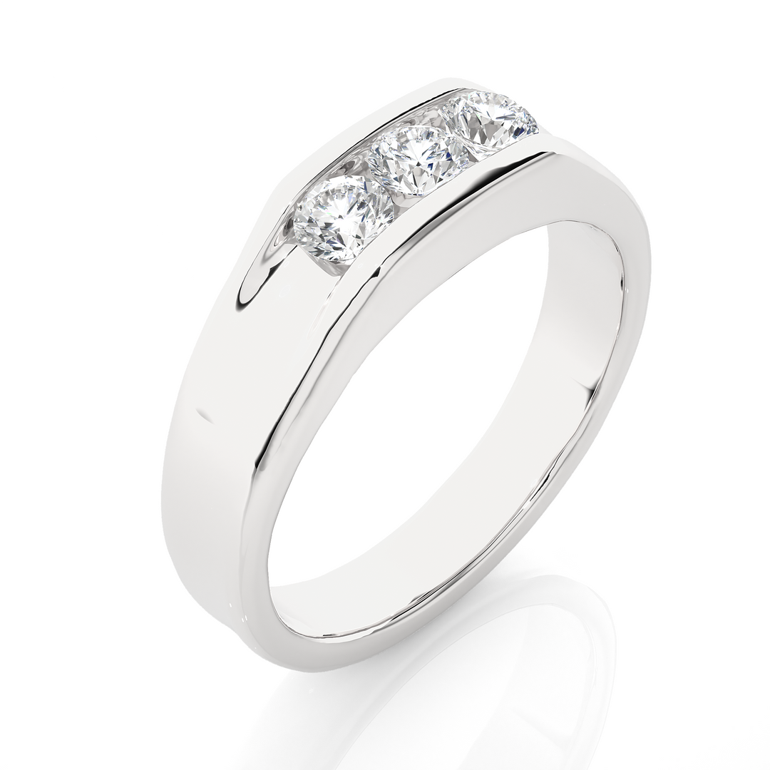 0.52 CT Men’s Three Stone Lab Grown Diamond Ring | 3 Stone Gold Band
