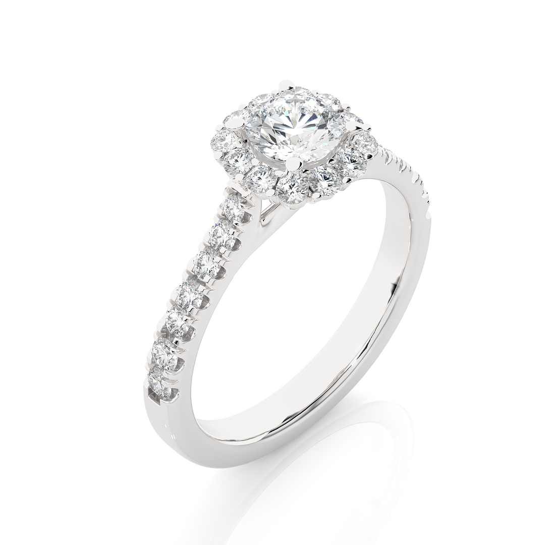 1.09 CT Round Cut Halo Lab Grown Diamond Ring | 27 Stone Design