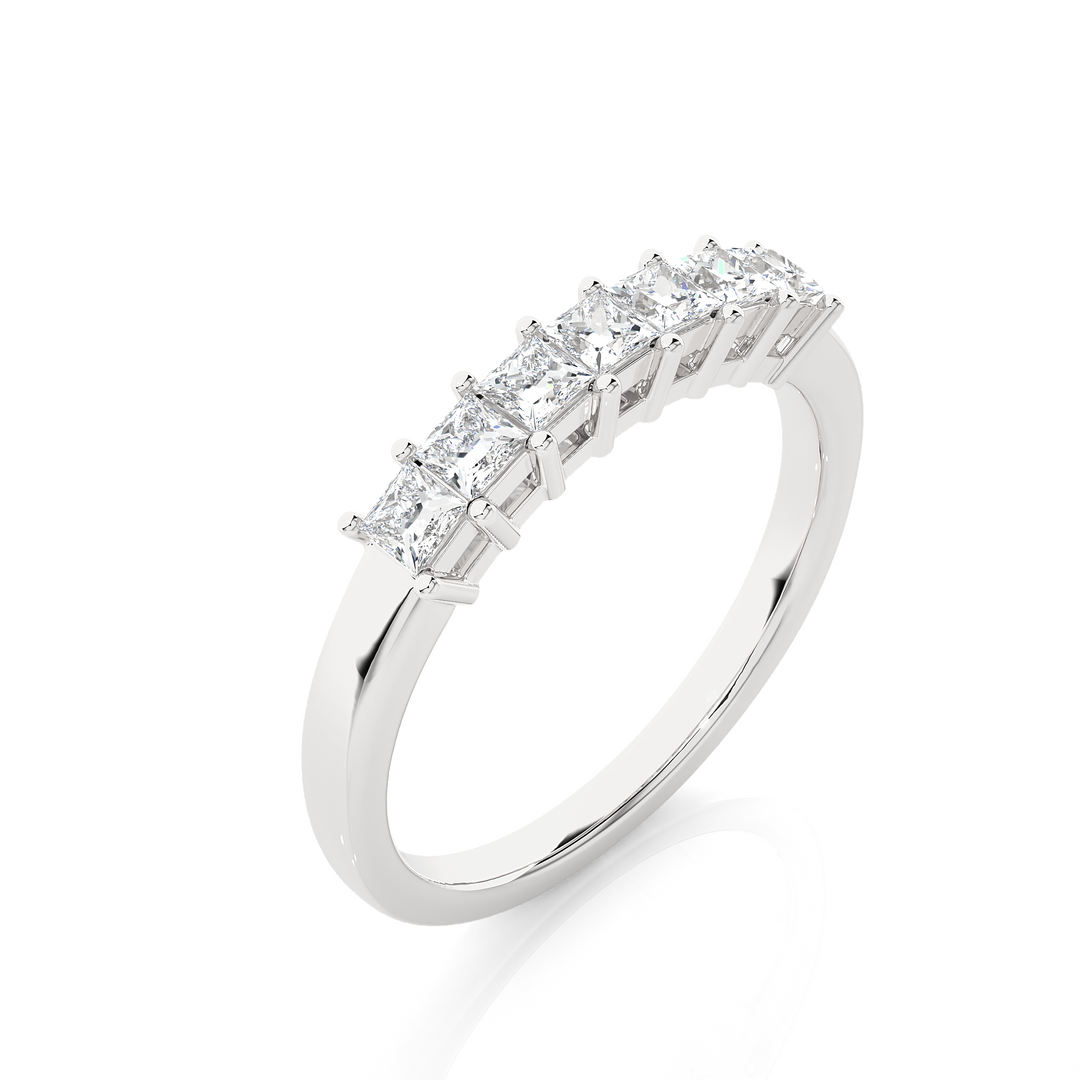 0.50 CT Princess Cut Lab Grown Diamond Prong Set Band  7 Stone IGI Certified