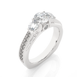 Load image into Gallery viewer, 1.70 CT Round Center with Round Side Lab Grown Diamond Three Stone Ring | 21 Stone Gold Band
