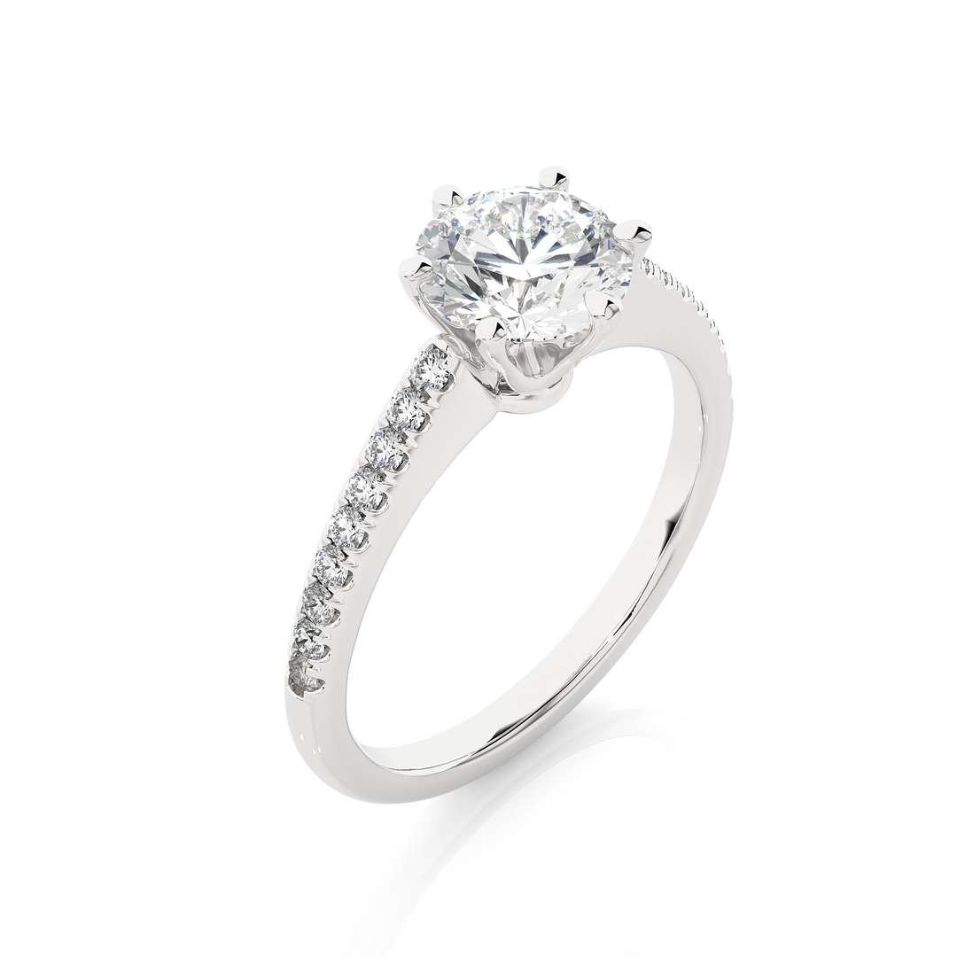 1.47 CTW Round Lab-Grown Diamond Engagement Ring with Six-Prong Center & Micropave Sides E-F / VVS-VS