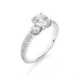 Load image into Gallery viewer, 1.45 CT Round Center with Round Side Lab Grown Diamond Three Stone Ring | 105 Stone Gold Band
