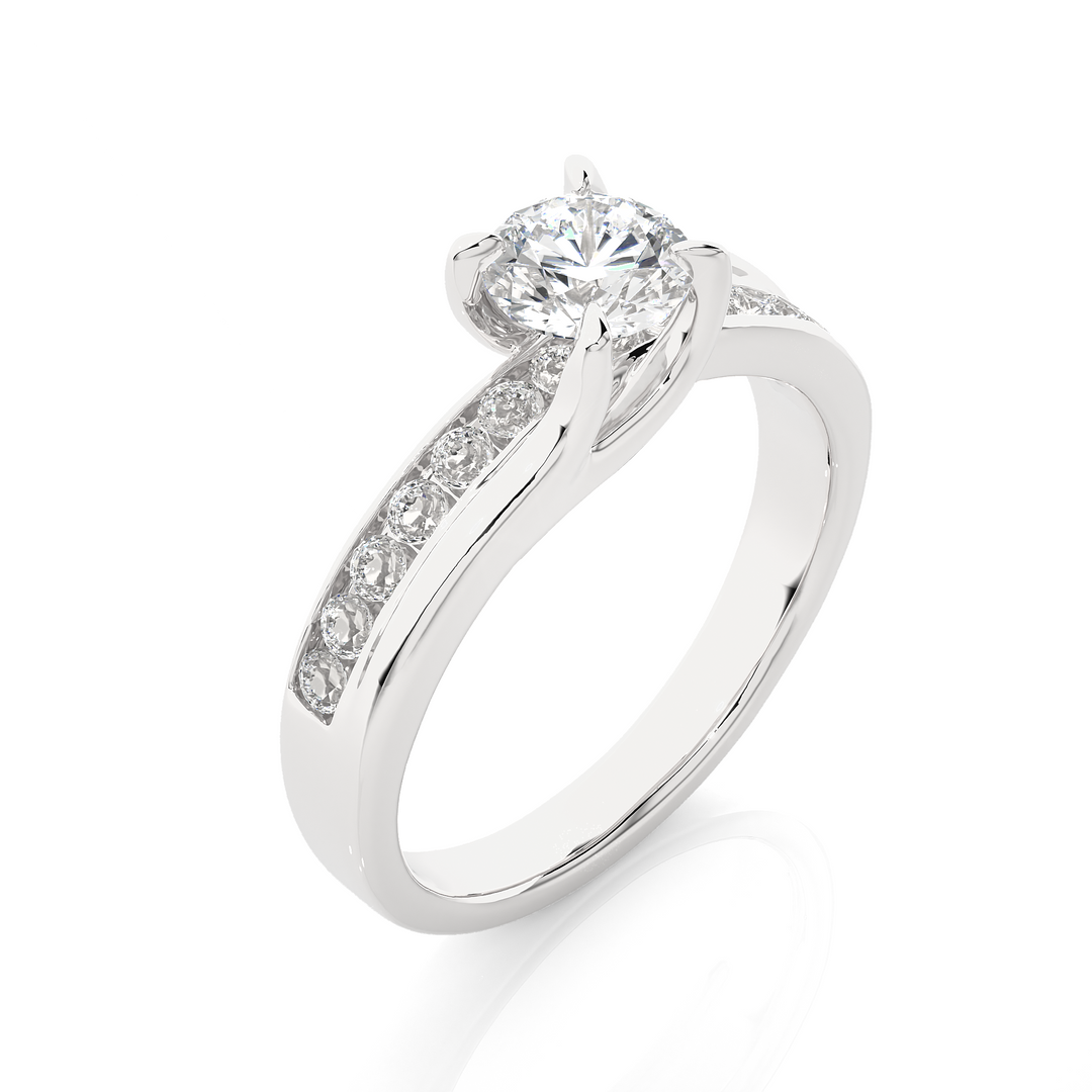 0.97 CTW Round Lab-Grown Diamond Twisted Engagement Ring with Claw & Channel Set E-F / VVS-VS