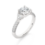 Load image into Gallery viewer, 1.43 CT Round Center with Trillion &amp; Round Side Lab Grown Diamond Three Stone Ring | 43 Stone Gold Band
