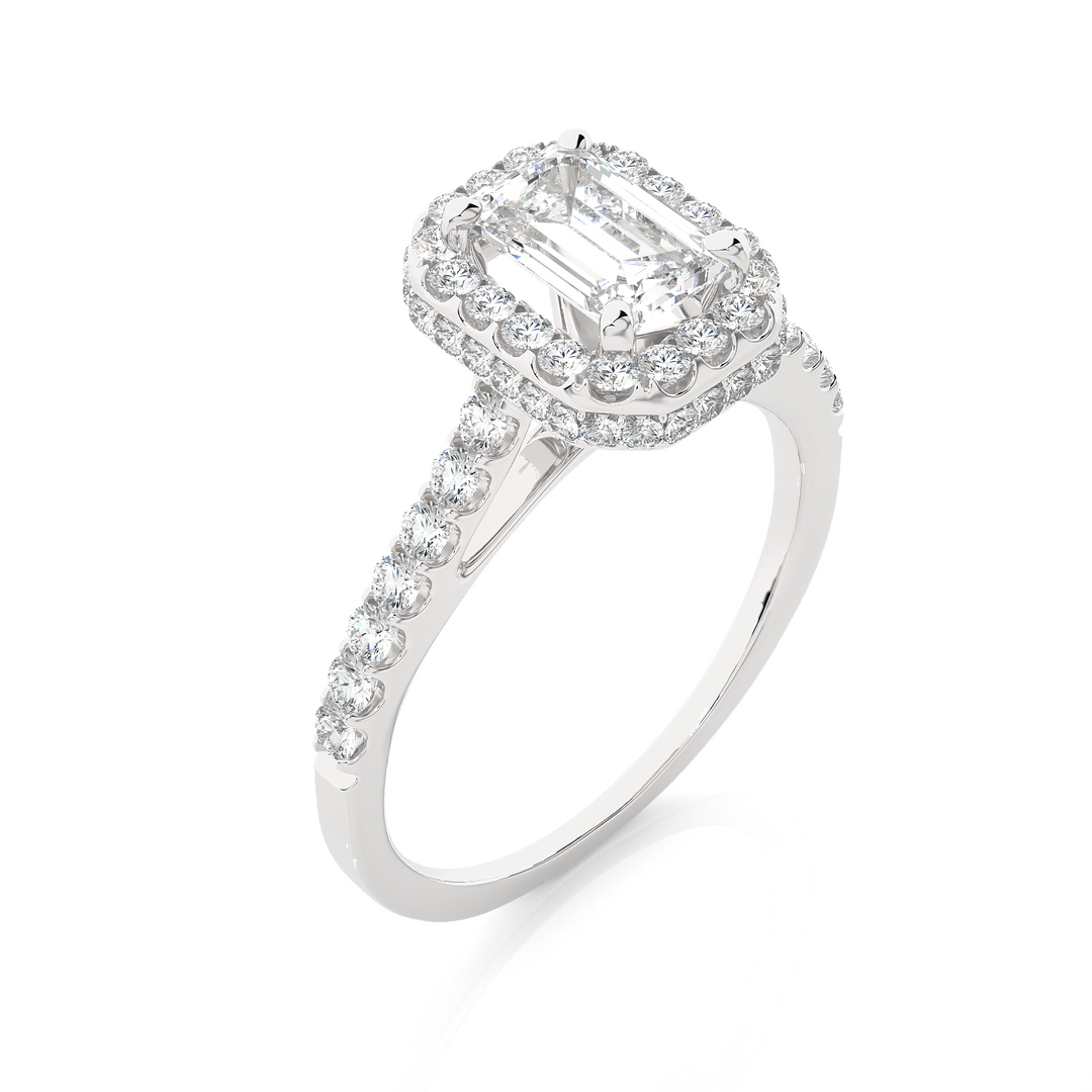 1.44 CT Emerald Center Halo Lab Grown Diamond Ring | 73 Stones