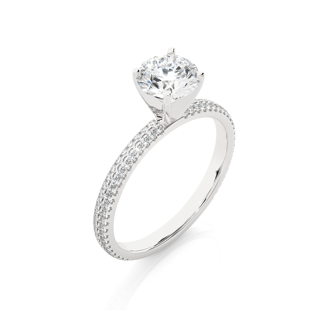 1.14 CTW Round Lab-Grown Diamond Engagement Ring with Two-Row Micropave Set E-F / VVS-VS