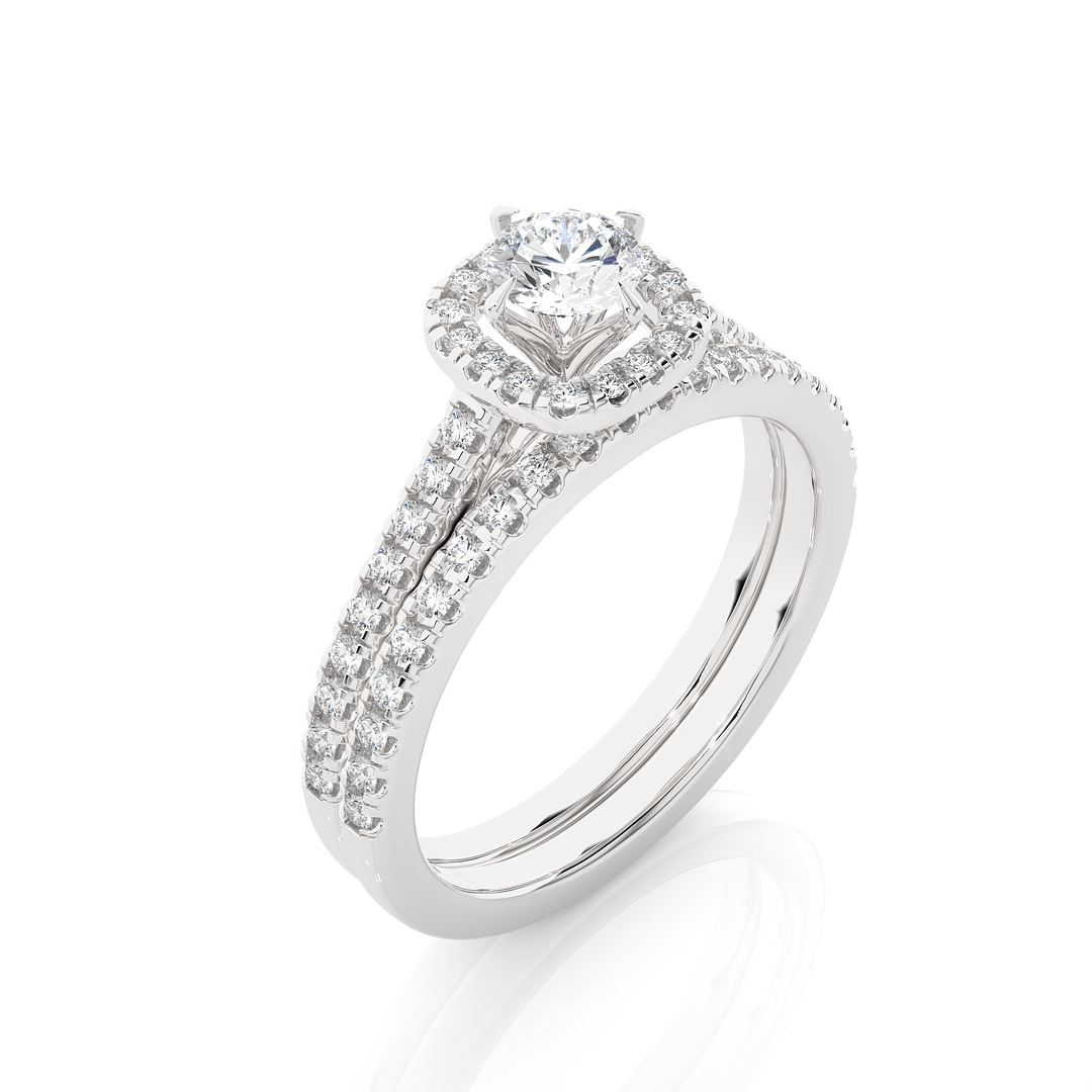 1.31 CT Round Diamond Halo Wedding Matching Band | 56 Stones