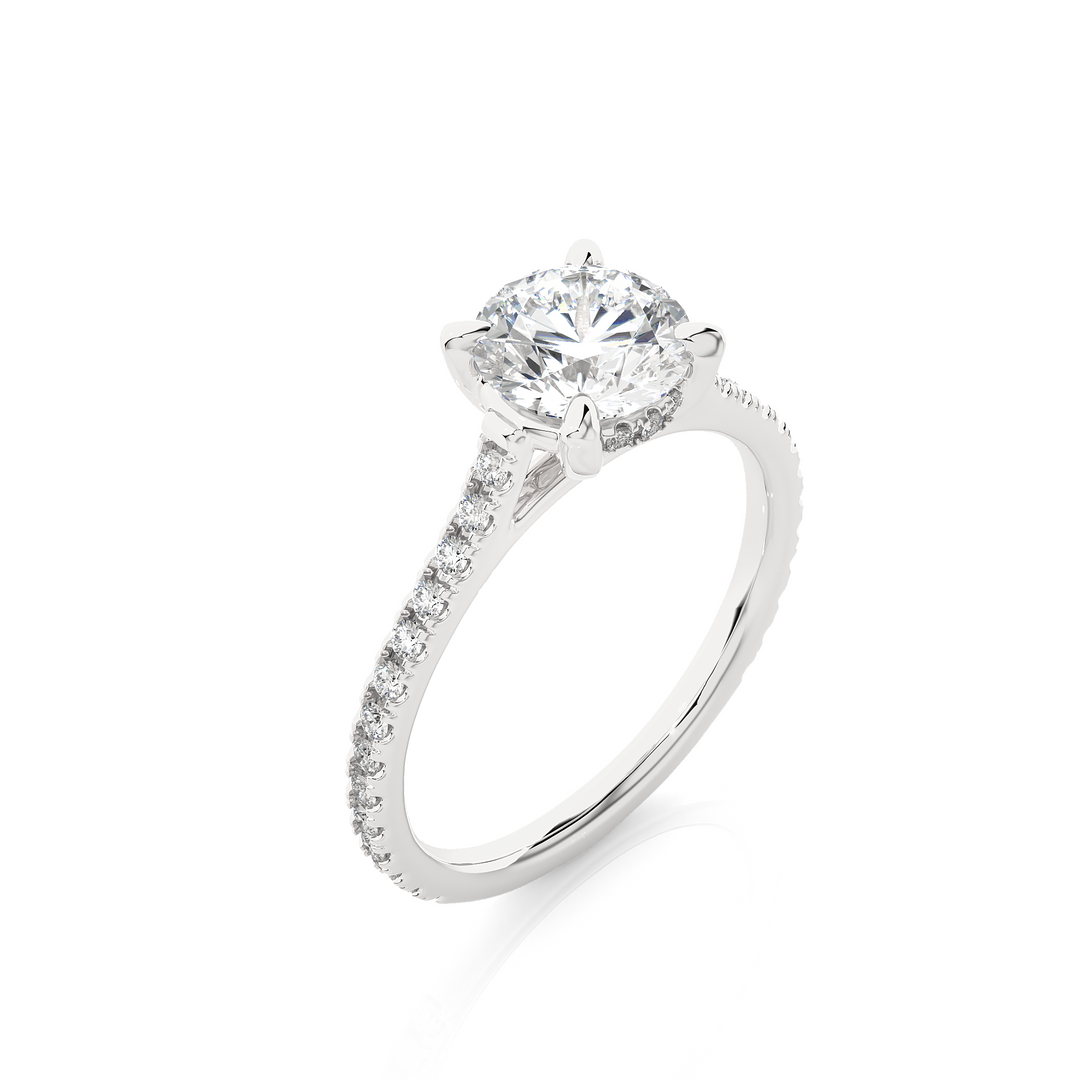 1.58 CTW Round Lab-Grown Diamond Engagement Ring with Micropave & Prong Set E-F / VVS-VS