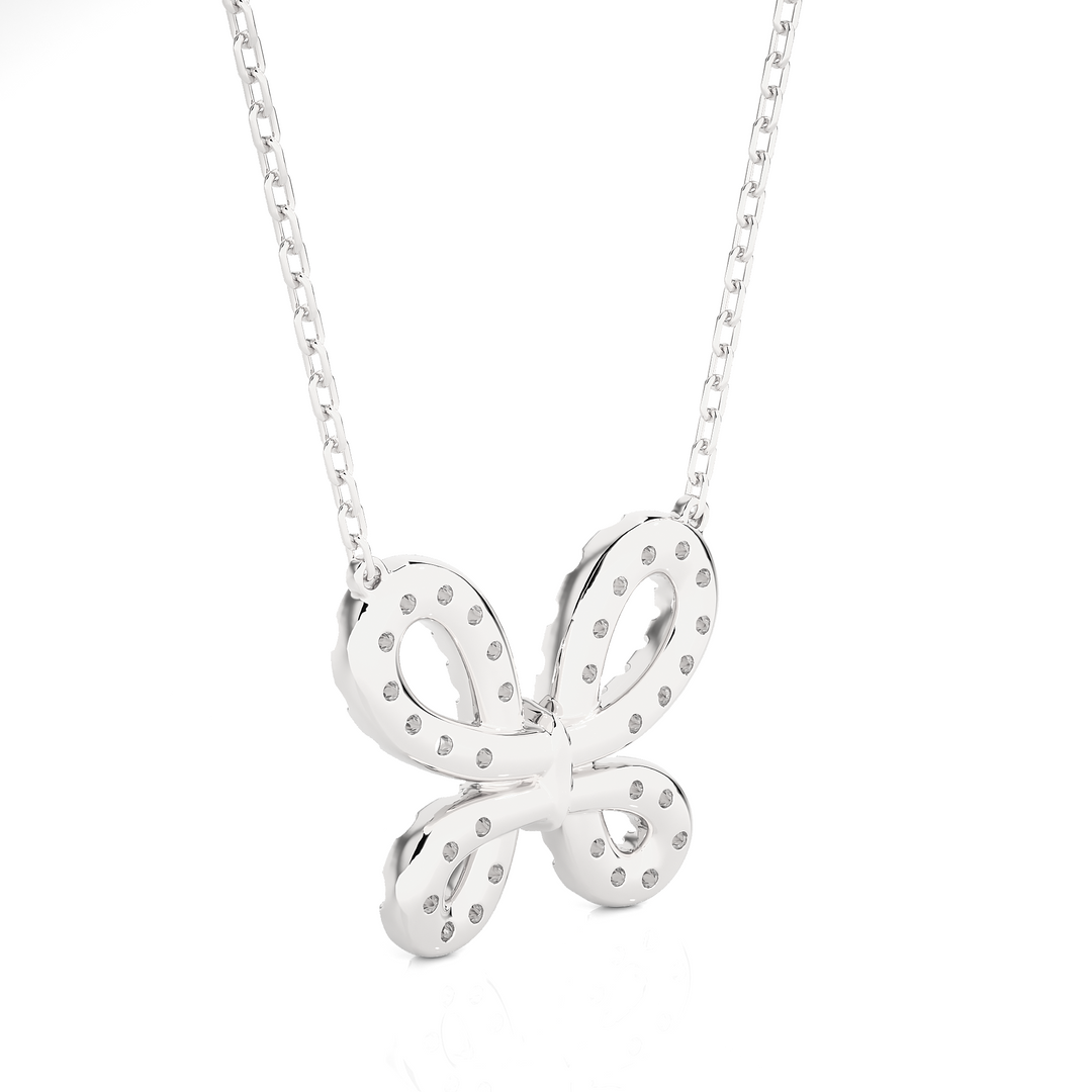 0.31 CT Lab-Grown Diamond Butterfly Pendant Necklace | Solid Gold | 38 Round Diamonds