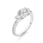 Load image into Gallery viewer, 2.35 CT Round Center with Round Side Lab Grown Diamond Three Stone Ring | 17 Stone Gold Band
