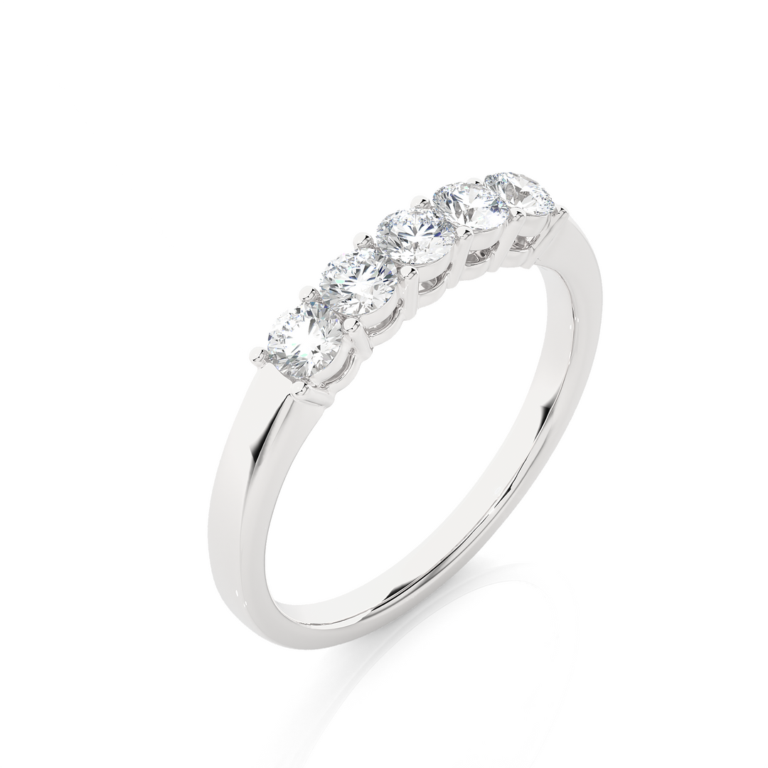 0.51 CT Round Cut Lab Grown Diamond Five Stone Prong Set Ring  IGI Certified