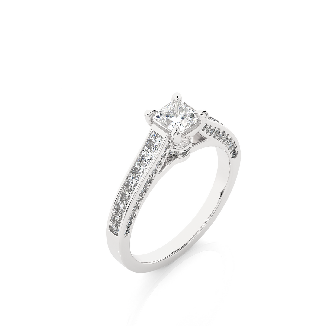 1.27 CTW Princess & Round Lab-Grown Diamond Engagement Ring with Channel & Prong Set E-F / VVS-VS