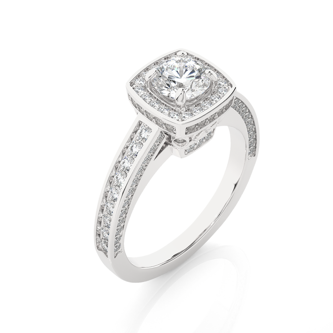 1.42 CT Round Diamond Halo Lab Grown Ring with 117 Stones